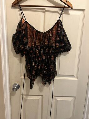 Free People Dottie Lace Tie Strappy Off Shoulder Tank Top  - size large